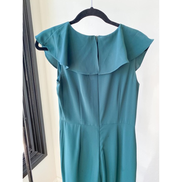 THE IMPECCABLE PIG Women's Forest Green Ruffle V-Neck Sleeveless Jumpsuit size S - Picture 3 of 10